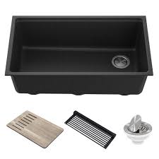 Stonetex granite sealer online product information and specification guides. Workstation 33 Undermount Granite Composite Single Bowl Kitchen Sink In Metallic Black With Accessories