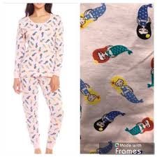 Leveret Cozy Pink Mermaid Print Cotton Pajama Set