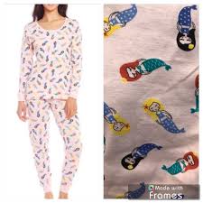 leveret cozy pink mermaid print cotton pajama set