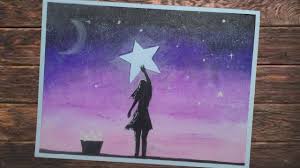 Download cara melukis bulan dan pantai menggunakan akrilik di atas kanvas. Wanita Meraih Bintang Pemandangan Malam Cara Menggambar Dengan Crayon Oil Pastel Youtube