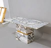Mesa de Jantar Moderna em Mármore Calacatta Viola Elefante Branca da China,  Design Quadrado Nórdico, Mobiliário em Pedra