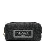 Versace embroidered-logo Jacquard Toiletry Bag | Black | FARFETCH UZ
