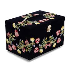 Wolf Zoe Large Jewelry Box Blue Velvet Embroidery Jared