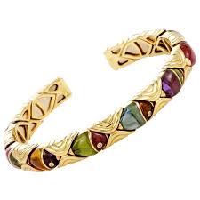 Bulgari Multi Gemstone Yellow Gold Fish Bangle Open Bracelet In 2020 White Gold Bangle Bracelets Bangles Gemstone Bangle Bracelets
