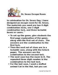Dr Seuss Escape Room Escape Room Classroom Quotes Seuss