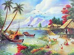 Sep 27 2018 gambar pemandangan alam yang tak kalah keren lainnya adalah gambar lukisan pemandangan di tepian pantai. Jual Lukisan Kanvas Pemandangan Alam Indah 90x130 Stk Di Lapak Jendela Ubud Painting Bukalapak