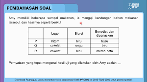 Amy memiliki beberapa sampel makanan, ia menguji k...