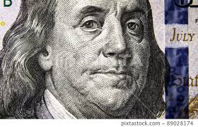 Macro view of 100 US dollar bill, Benjamin...