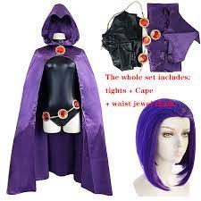 Teen Titans Raven Cosplay Costume Superhero Cloak Jumpsuits Zentai  Halloween Tight Clothes + Cape + Waist Jewelry Chain - Cosplay Costumes -  AliExpress