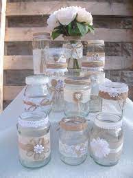 12 Wedding Table Decorated Glass Jars Vases Centrepiece Rustic Center Rustic Wedding Table Decor Silver Wedding Decorations Candle Holders Wedding Centerpieces