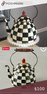 Black And White Checkered Tea Kettle Mackenzie Childs 3 Qrt Checkered Teapot In 2020 Mackenzie Childs Coffee And Tea Accessories Tea Pots