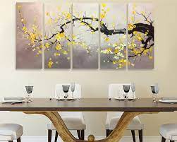 Lovehouse cherry blossom wall art 3 panel purple cherry with black white full moon ocean landscape painting picture prints on canvas for bathroom living room bedroom stretched framed 12x16inchx3pcs. Cherry Blossom Tree Painting Acylic L Royal Thai Art