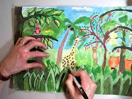 Sharpie Follow Up For Henri Rousseau Jungle Painting Mov Kindergarten Art Lessons Art Lessons Jungle Art