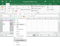 ms excel 2016 change the width of a column