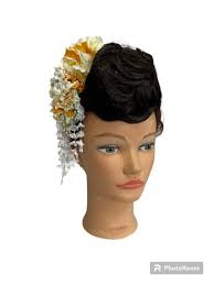 Limited Edition Vintage Oriental Style White & Yellow Dangly Bendy Cascade  Head Piece Pin up Hair Flower
