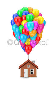 Einen sessel oder einen tisch treffen. Farbig Luftballons Auf Das Moderne Haus 3d Rendering Foto Vorratig Crushpixel