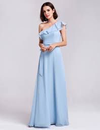 Robe demoiselle d'honneur femme asymétrique robes de mariage soirée cocktail. Robe Demoiselle D Honneur Asymetrique Longue Mousseline Blue Ciel