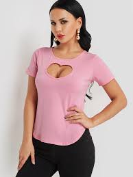 Pink Heart Cut Out Short Sleeves Top Us 9 99 Yoins