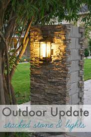 Outdoor Update Stacked Stone Pillar Lights Progress Simply Organized Stone Pillars Stone Driveway Pillar Lights