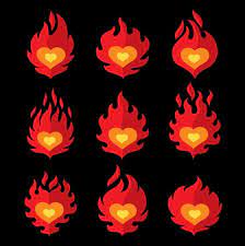 Flaming Heart On Black Vector Heart Drawing Vector Background Pattern Hand Drawn Vector Illustrations
