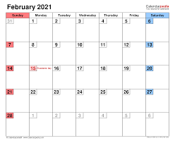 Choose from a variety of sizes and styles to browse the selection of the best february 2021 monthly calendars available for download in pdf format. February 2021 Calendar Templates For Word Excel And Pdf