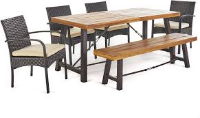 Modern grey dining table and chairs for 6. Amazon Com Christopher Knight Home Betsys Outdoor Acacia Wood Dining Set With Wicker Dining Chairs And Water Resistant Cushions 6 Pcs Set Teak Finish Rustic Metal Multibrown Creme Garden Outdoor