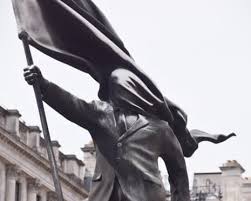 Banksy signature on London statue of man marching blinded by flag