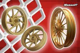 Hanya dengan bermodal cat semprot atau jasa repaint pelek yang terbilang harga nya masih cukup terjangkau, bisa juga dengan melakukan pengecatan sendiri membuat tampilan pelek standar kalian jadi lebih keren. Tampilan Cat Velg Motor Warna Gold Yang Bagus Dudungmaman07