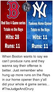 The new york yankees are an american professional baseball team based in the new york city borough of the bronx. 0 0 H Talk Red Sox 4 Game Series Yankees Home Opener Totals Vs The Rays Totals Vs The Rays Hits 28hits 11 Runs 11 Runs 11 When Boston Wants To Say