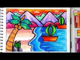 Cara mewarnai gradasi dengan crayon/oilpastel ： chicken. Pemandangan Pantai Mudah Cara Menggambar Dan Mewarnai Gradasi Warna Oil Pastel Youtube Cara Menggambar Pemandangan Gambar