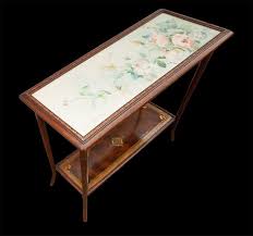 Antique art nouveau walnut coffee table, 1910s for $2,025.00 (7/31/2021). Lot Art Art Nouveau Coffee Table With Watercolors Painted Under Glass And Pyrographed Top Underneath 1