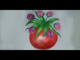 ١ رسم مزهرية ورد بالألوان الخشبية youtube vegetables