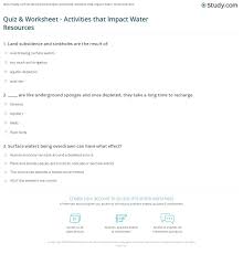 Quiz Worksheet Activities That Impact Water Resources Study Com