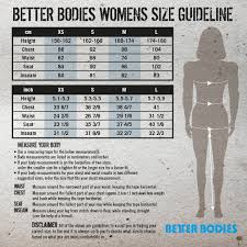 Gasp Size Chart Better Bodies Size Guide Urban Gym Wear