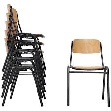 Blonde Plywood Industrial Stacking Chairs With Enameled Metal Frames Black Metal Chairs Stacking Chairs Minimalist Chair
