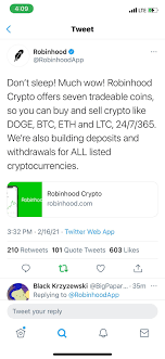 Unlike stock markets that close, you can. Robinhood Tweet Individual Wallets Coming This Is Great News For All Crypto But Mostly Doge Dogecoin