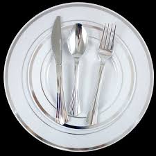 120 Disposable Plastic Plates Wedding Dinner Party Silverware People Silver Rim Wish Plastic Plates Wedding Disposable Plastic Plates Wedding Silverware
