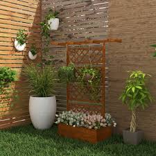 Raised Garden Bed Privacy Screen Planter Box Wood Planter with Trellis and  Climbing Frame for Vines Vegetables - Bed Bath & Beyond - 40350506