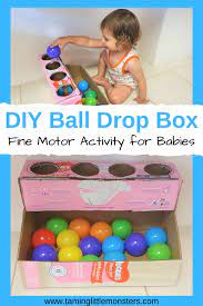 Diy Ball Drop Box For Babies Taming Little Monsters Baby Learning Activities Baby Play Activities Baby Learning