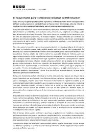 Transición política, entendida normalmente como transición a la democracia. El Nuevo Marco Para Transiciones Inclusivas Del Ifit Resumen Ifit