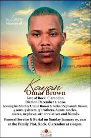 Death announcement for Kayan Brown
