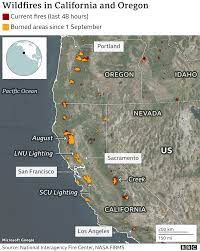 On april 14, the fires that had broken out at the beginning of april were mostly extinguished, however smouldering sections still remained. California And Oregon 2020 Wildfires In Maps Graphics And Images Bbc News