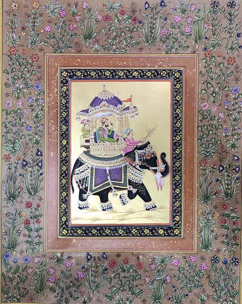 Rajasthani Miniature Painting - Handmade Ambari Elephant On Rice Paper Using Real Gold - Sanchaari