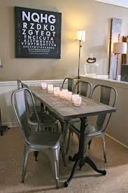 Minimalist Gray Walnut Wood Dining Table With 3 Leg Prong Table Based Combined With Silv Narrow Dining Tables Narrow Dining Room Table Dining Table Small Space