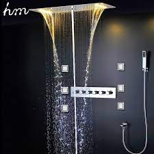 Hm Concealed Shower Thermostatic Faucets Sus304 With Embedded Ceiling Led Shower Head 380x700mm Rainfall Mist Spout 4 Body Led Shower Head Shower Set Faucet