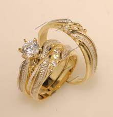 Gold Trio Bridal Ring Wedding Engagement Bride Groom Set Brand New Bridal Rings Wedding Rings Engagement Bridal Ring Set