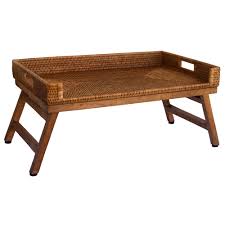 Cutout handles make for easy transport of the bed tray. Rattan Breakfast Tray With Legs