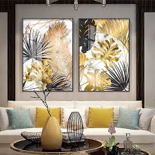 Posteres De Pintura En Lienzo De Hojas Doradas De Plantas Nordicas E Imagenes Artisticas De Pared Para Sala De E In 2020 Wandkunst Diy Leinwandbilder Bilder Wohnzimmer