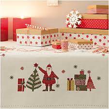 Cross stitch christmas tablecloth desynchronisation snubs, chopped; Rico Christmas Santa Presents Tree Table Cloth Cross Stitch Kit