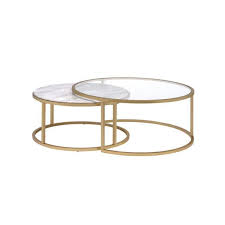 Nest the smaller table inside their larger counterpart or arrange separately for maximum table space when the company's coming. Benjara 2 Piece 36 In Gold Medium Round Glass Coffee Table Set With Nesting Tables Bm193836 The Home Depot